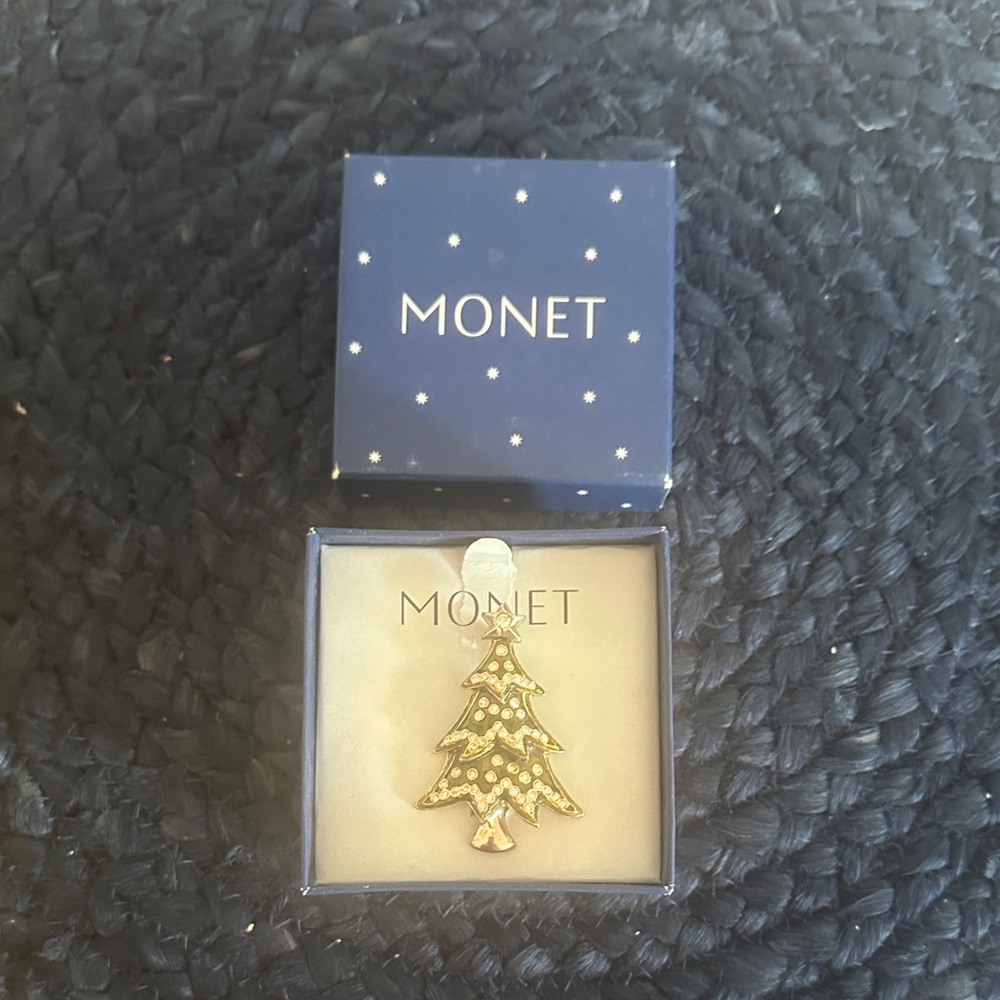 Monet Gold Holiday Tree Pin